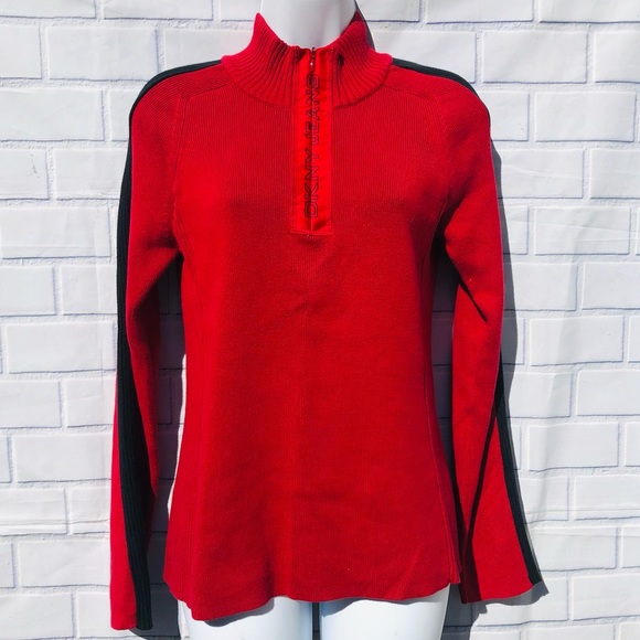 Dkny Sweaters - DKNY Pullover Sweater MEDIUM Ribbed Red & Black Cotton